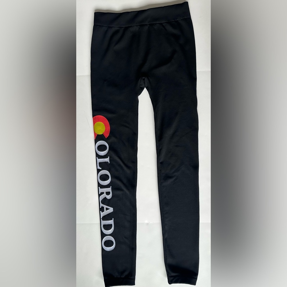 Colorado Graphic Lounge Fleece Lined Leggings Black Size S/M Inseam 27”